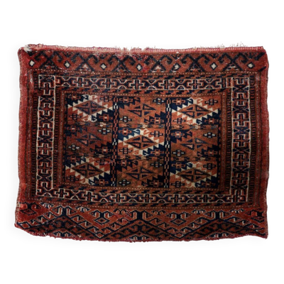 Tapis collectible turkmène Yomud antique fait main 40 cm x 51 cm, années 1900.