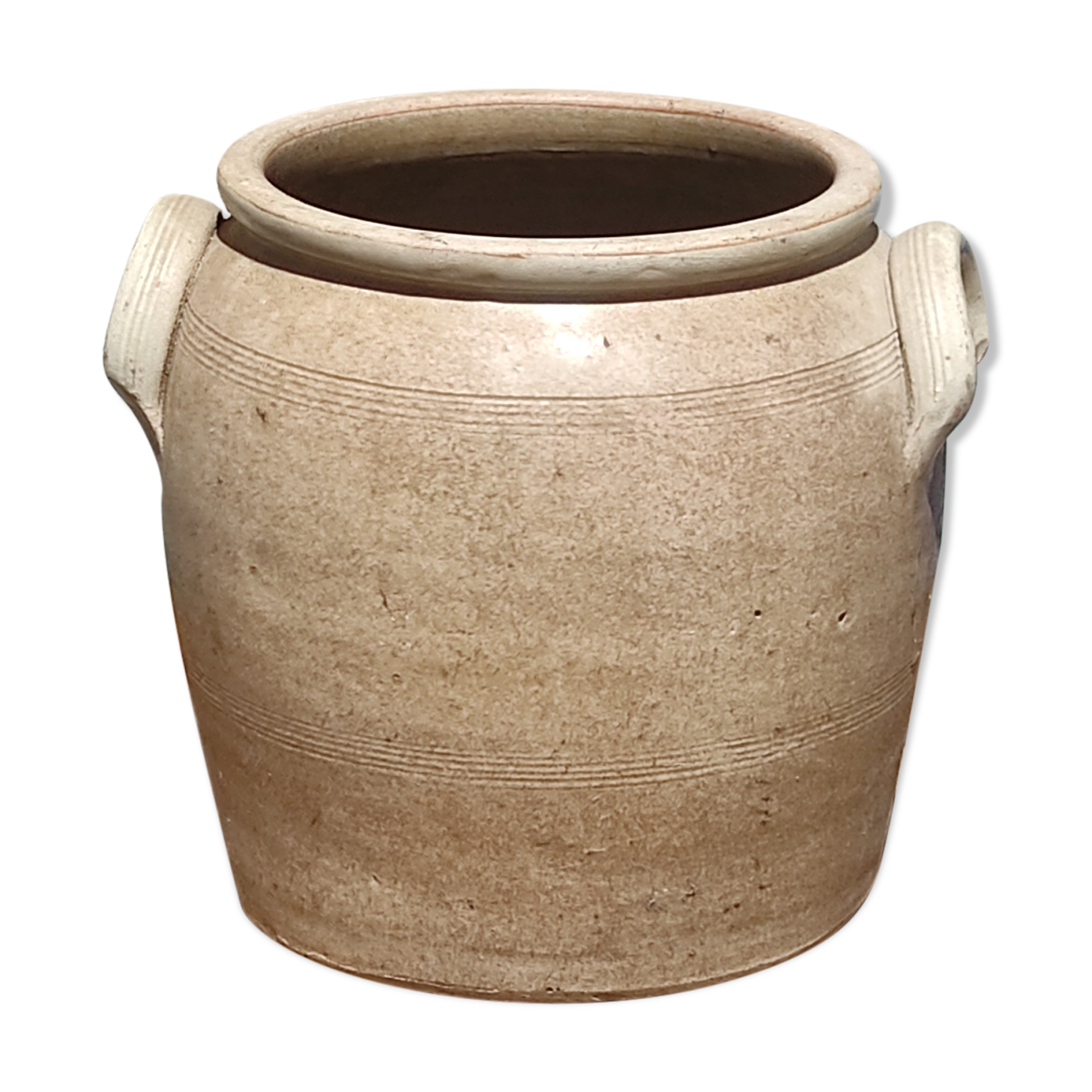 Old grease pot or confit in glazed rustic sandstone vase storage pencils brushes kitchen