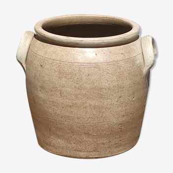 Ancien pot à graisse ou confit en grès rustique vernissé vase rangement crayons pinceaux cuisine