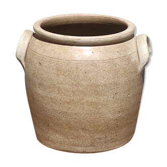 Old grease pot or confit in glazed rustic sandstone vase storage pencils brushes kitchen