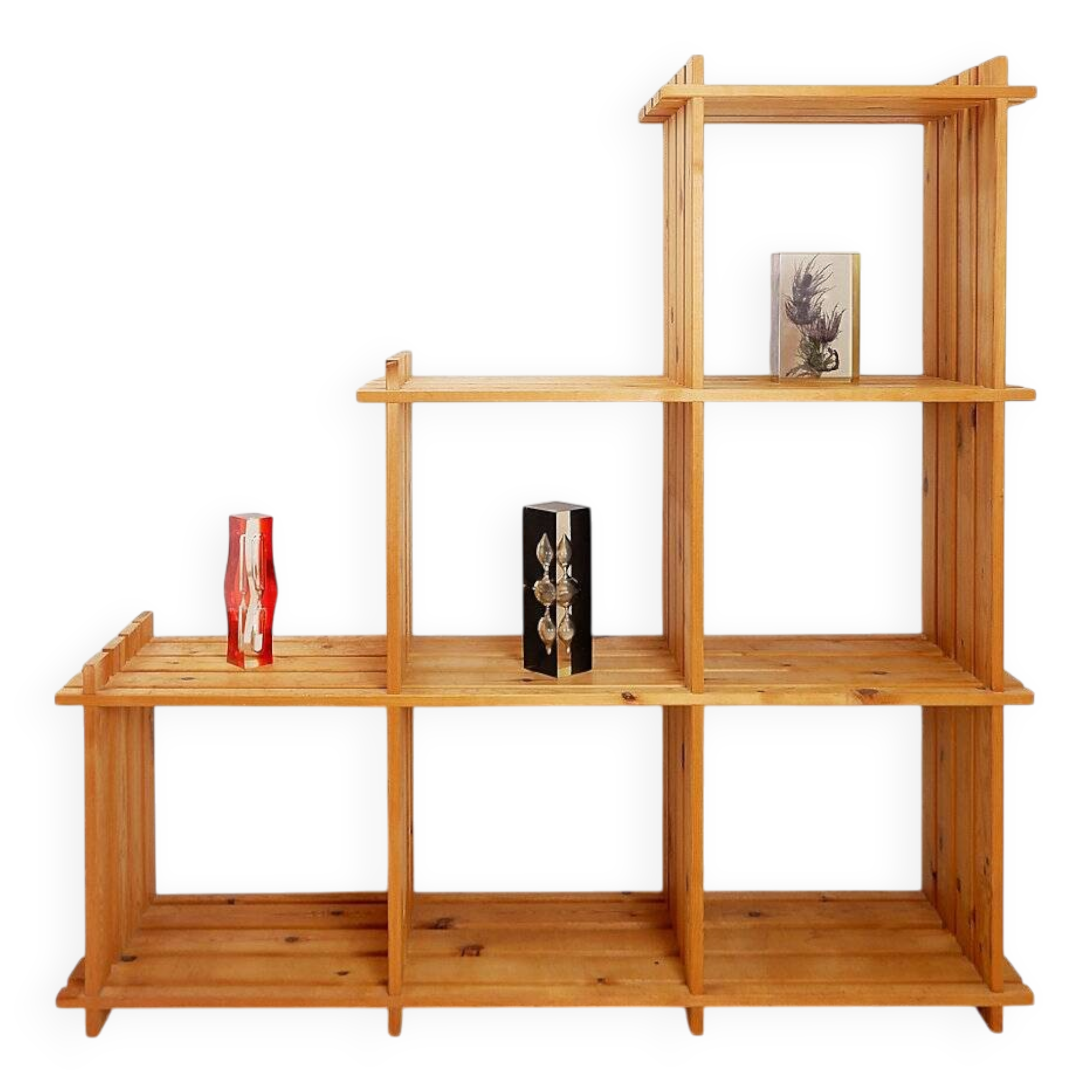 Vintage pine staircase shelf bookcase - Maison Regain style