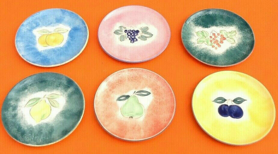 1970s Suite of 6 dessert plates Fruit decoration (lemon, grape, pear ...)