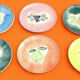 1970s Suite of 6 dessert plates Fruit decoration (lemon, grape, pear ...)