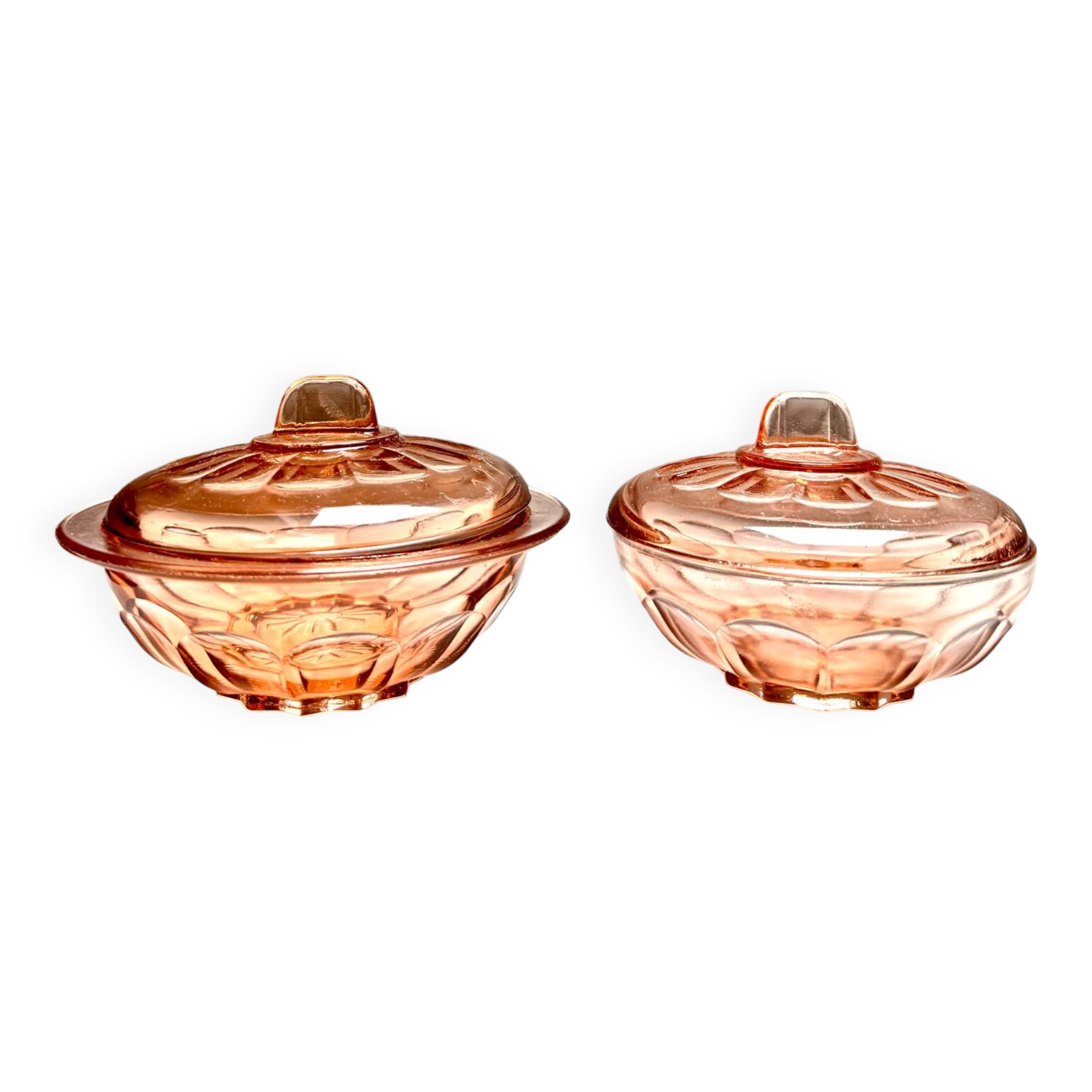 Set of two vintage pink glass boxes