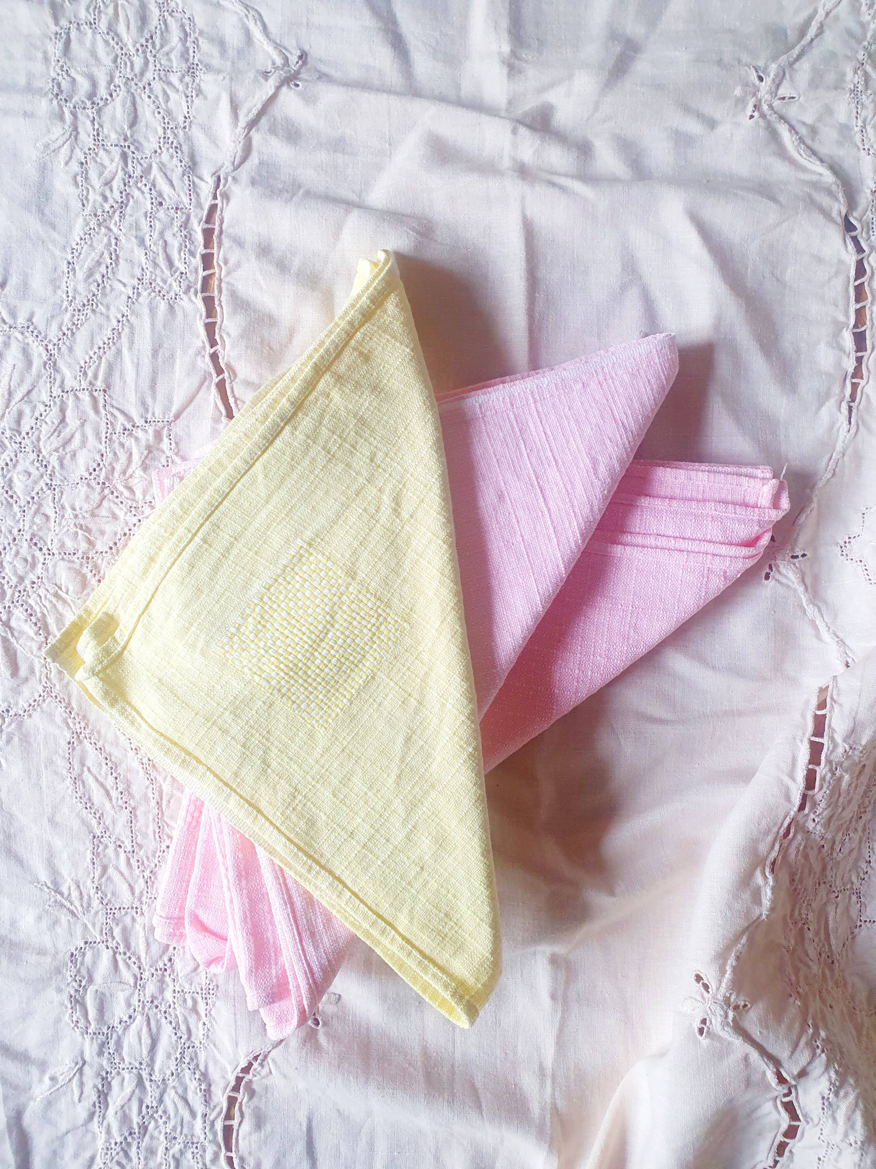 Set of 5 hand-dyed antique towels