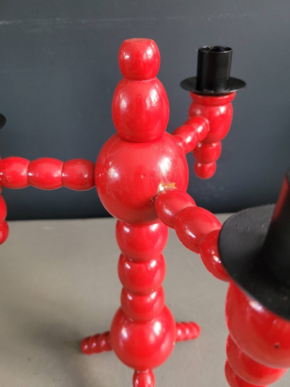 Vintage Scandinavian painted wooden candlestick