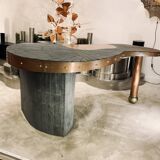 Desk In Slate And Copper Marquetry, Signed, Dated, Probably Unique Piece