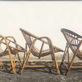 Rattan armchairs bamboo wicker vintage 60s
