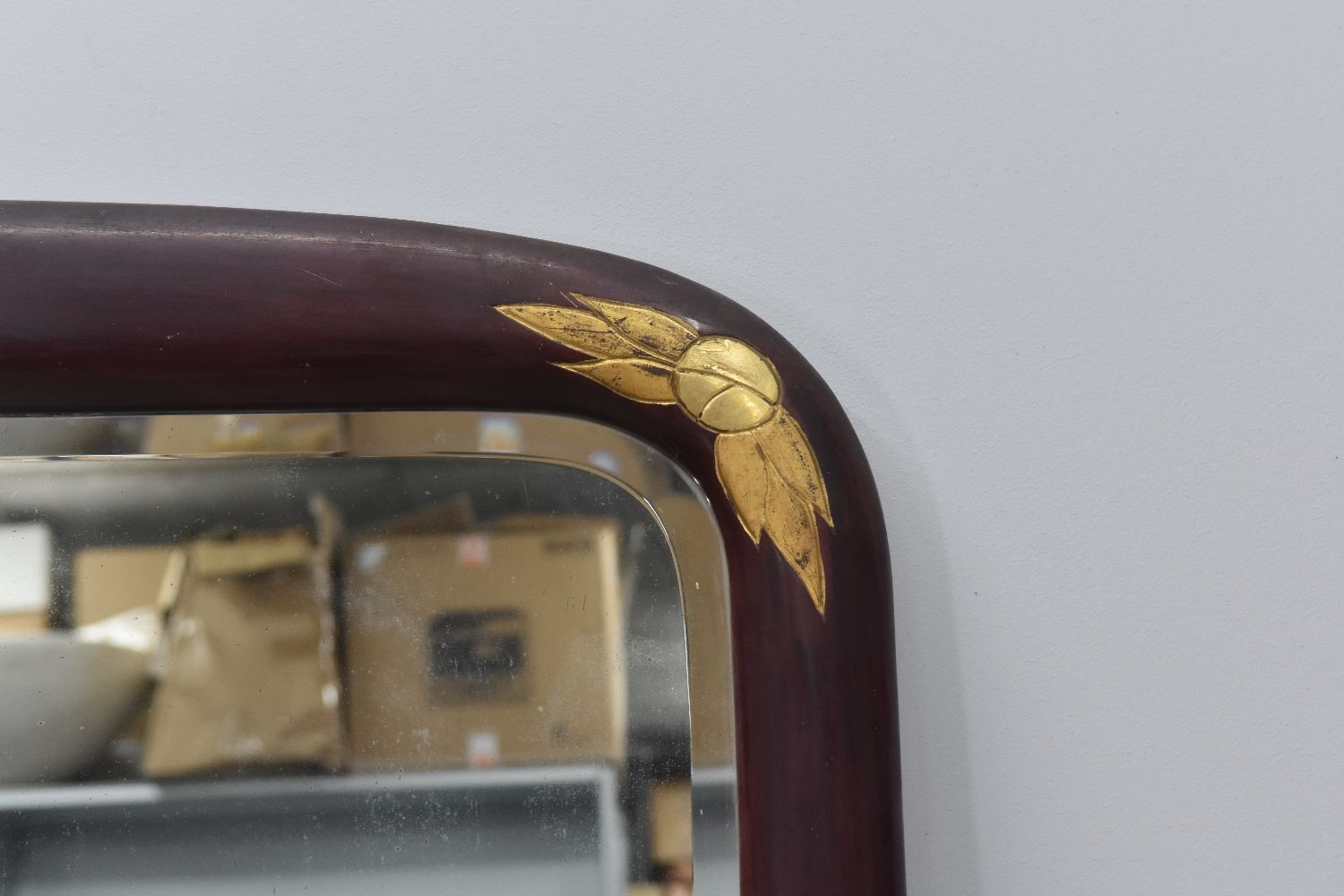 Miroir Art déco 1930 laqué rouge et dorée
