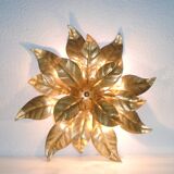 Pair of Florentine Wall Lamps / Ceiling Lights Golden Metal Leaves