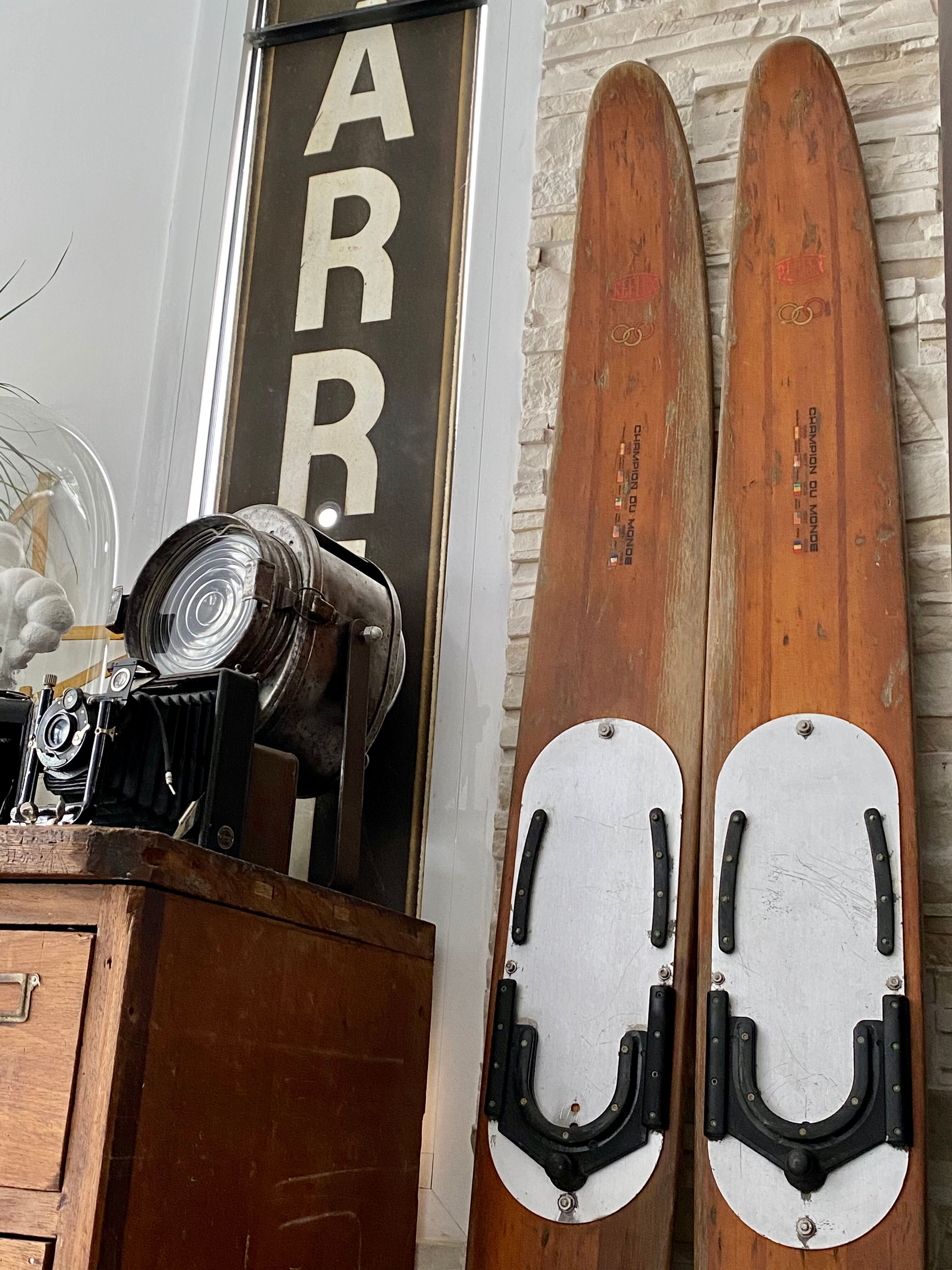 Vintage wooden water ski pair