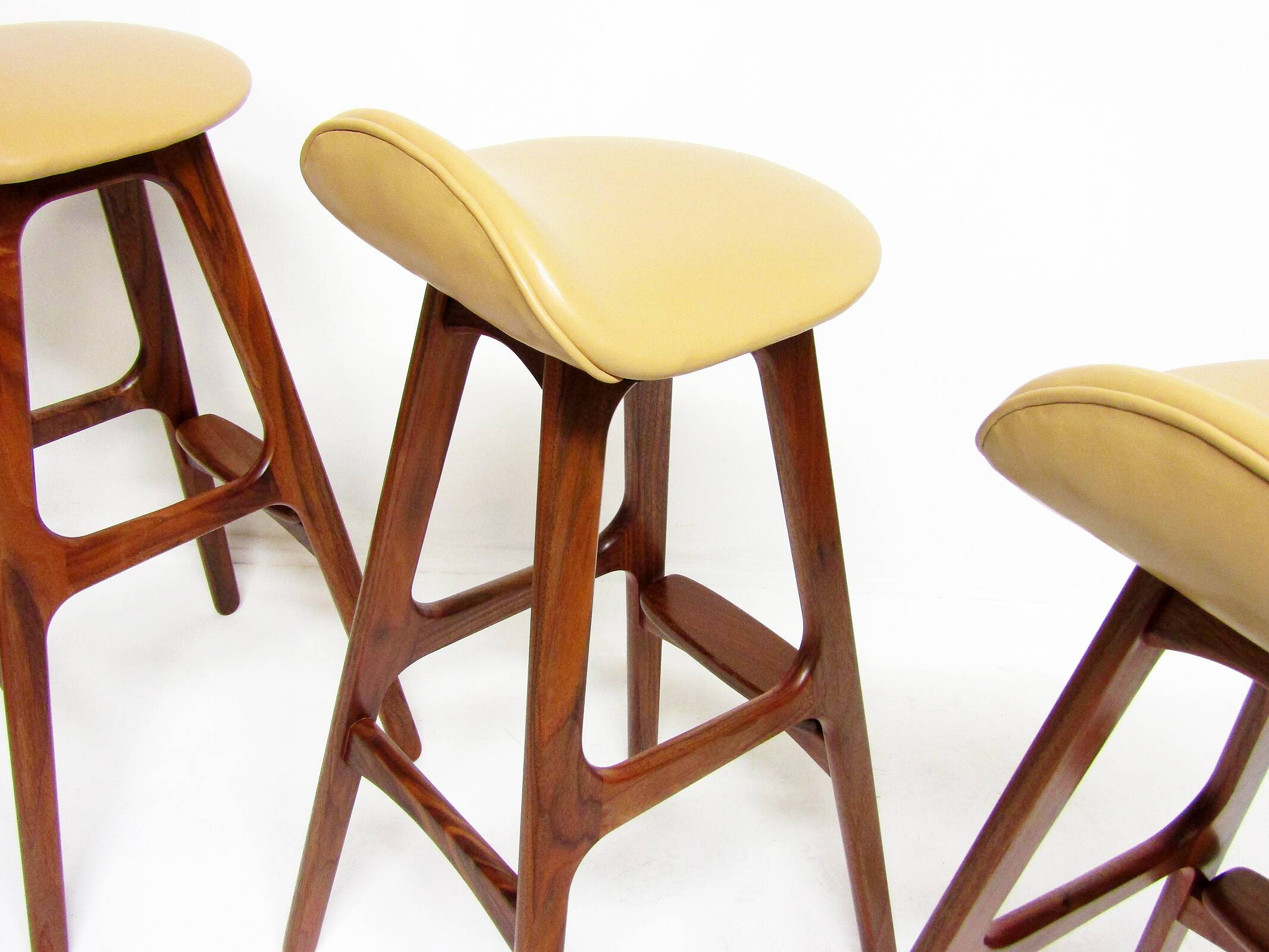 Three 1960s Danish Bar Stools In Rosewood & Leather by Erik Buch