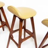 Three 1960s Danish Bar Stools In Rosewood & Leather by Erik Buch
