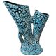 Large sculptural ceramic vase with textured turquoise blue and black glaze – Double horn – H. 31 cm