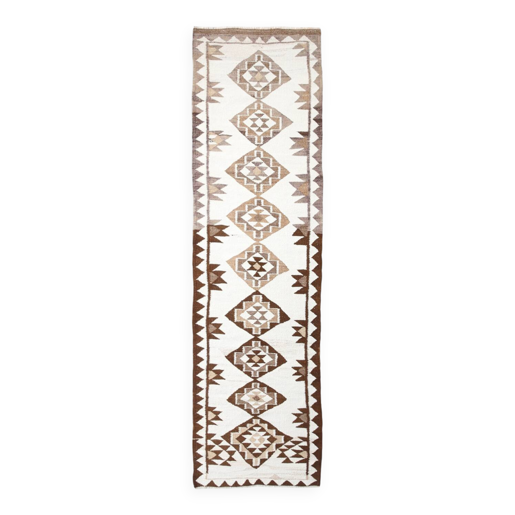 Tapis kilim ancien en laine – style bohème, motifs ethniques sur fond clair