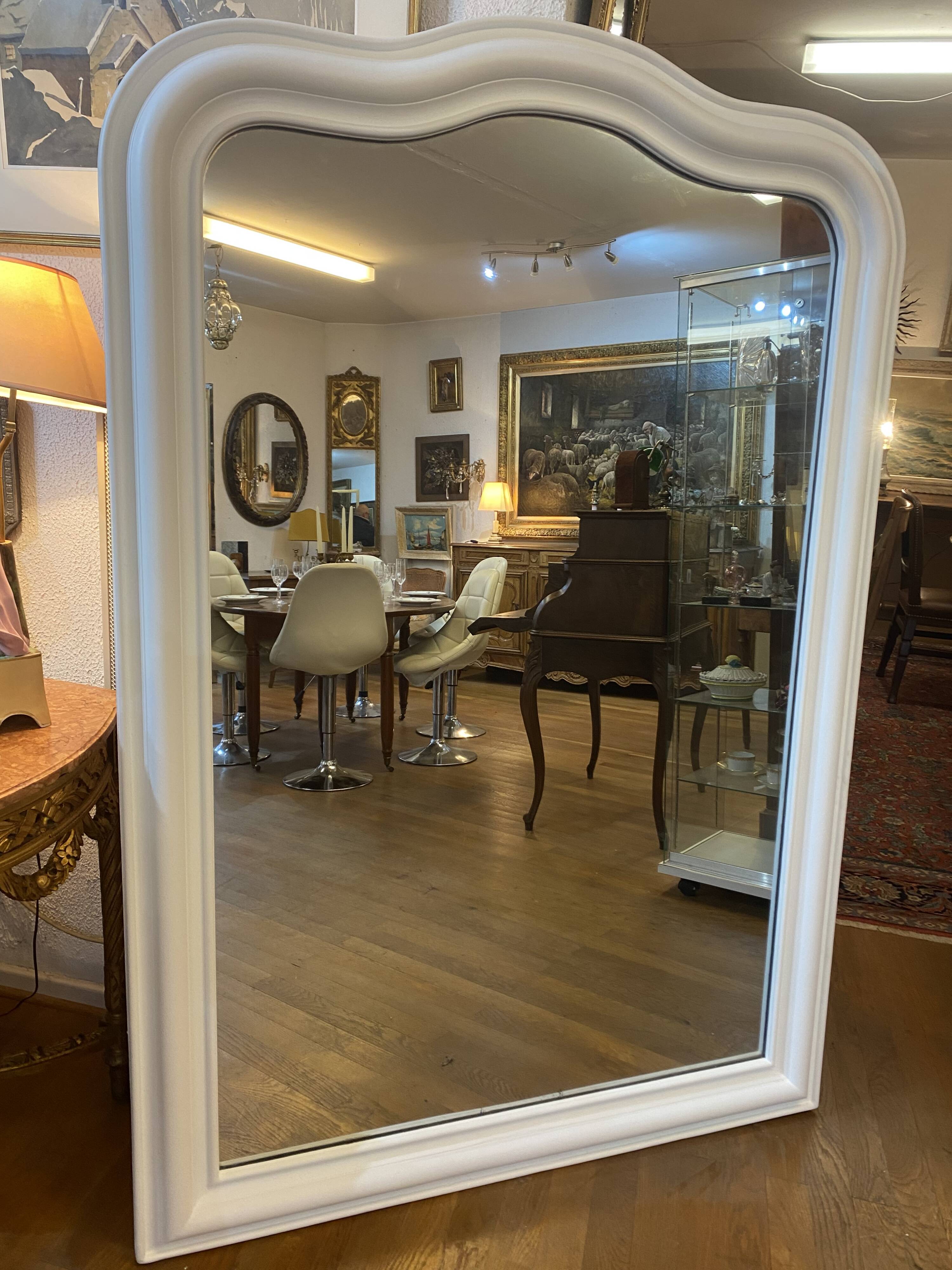 Louis Philippe mirror patinated in white by a lacquer artisan