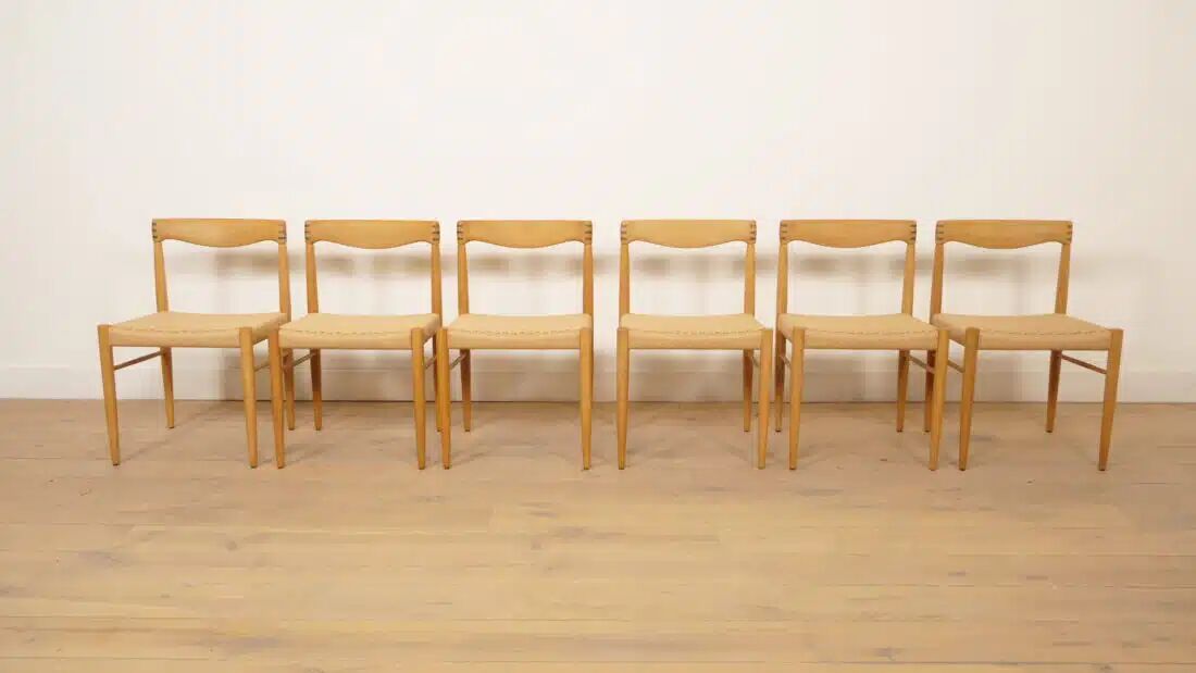 6 x dining chair | Bramin | H.W. Klein | Soaped oak | Restored