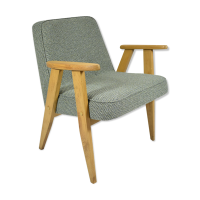 Fauteuil original vintage 366 J.Chierowski Pologne années 1960, tissu vert