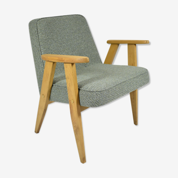 Vintage original armchair model 366, J.Chierowski, Poland, 1960s, green fabric