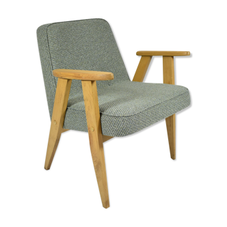 Fauteuil original vintage 366 J.Chierowski Pologne années 1960, tissu vert