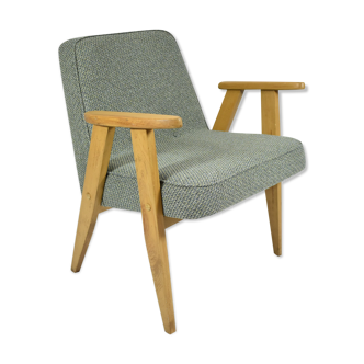 Vintage original armchair model 366, J.Chierowski, Poland, 1960s, green fabric