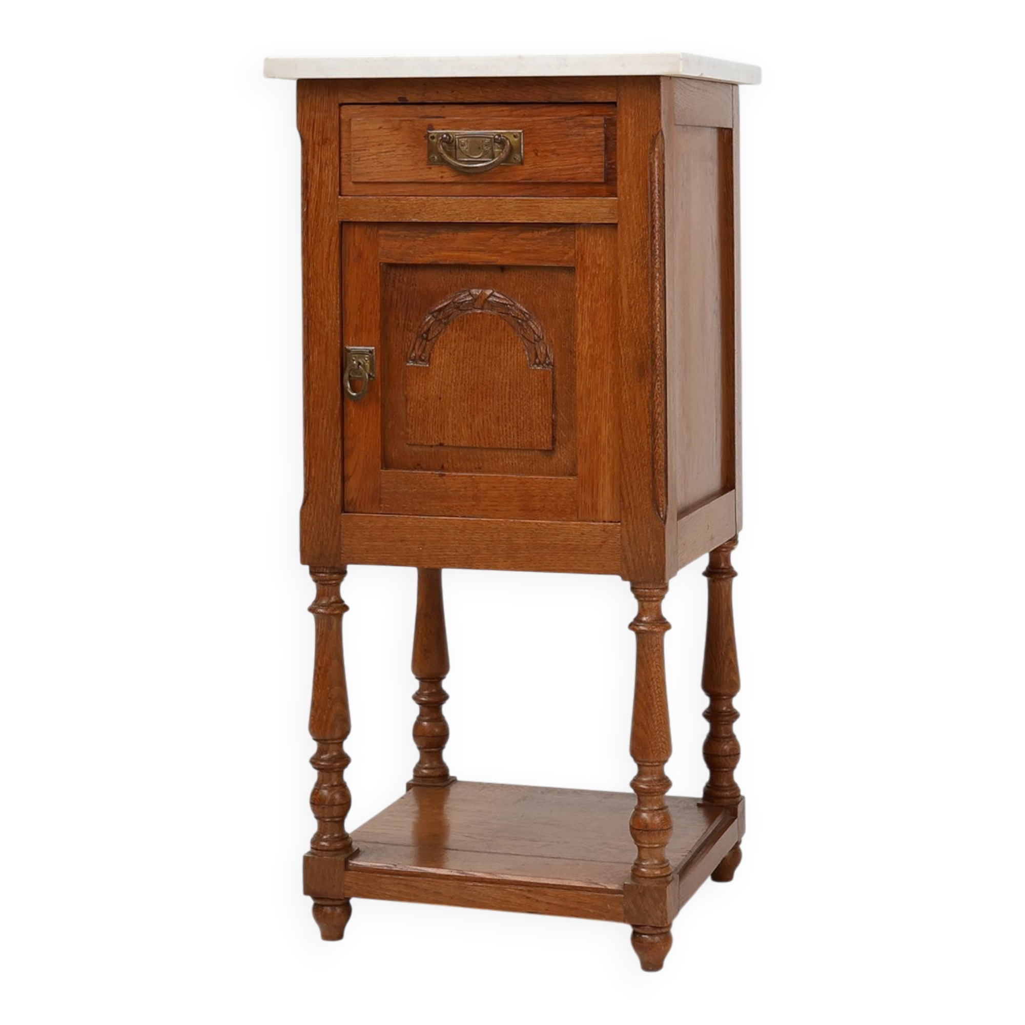 Art Deco Nightstand in Oak with Carrara Marble Top, France 1930s
