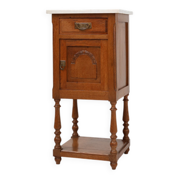 Table de nuit Art Déco en chêne avec plateau en marbre de Carrare, France années 1930