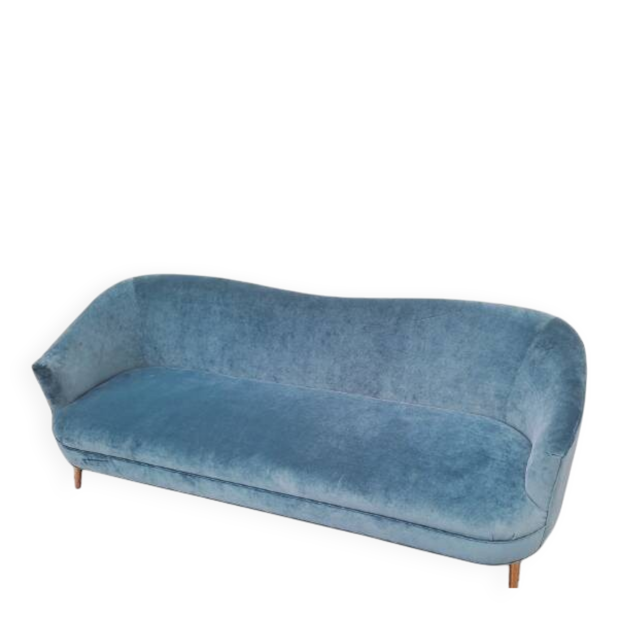 Blue velvet rounded canapé design 214 cm Art Deco style – as new KAOLIN