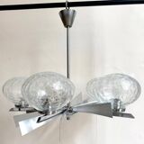 5-light chandelier in chromed metal and cracked glass