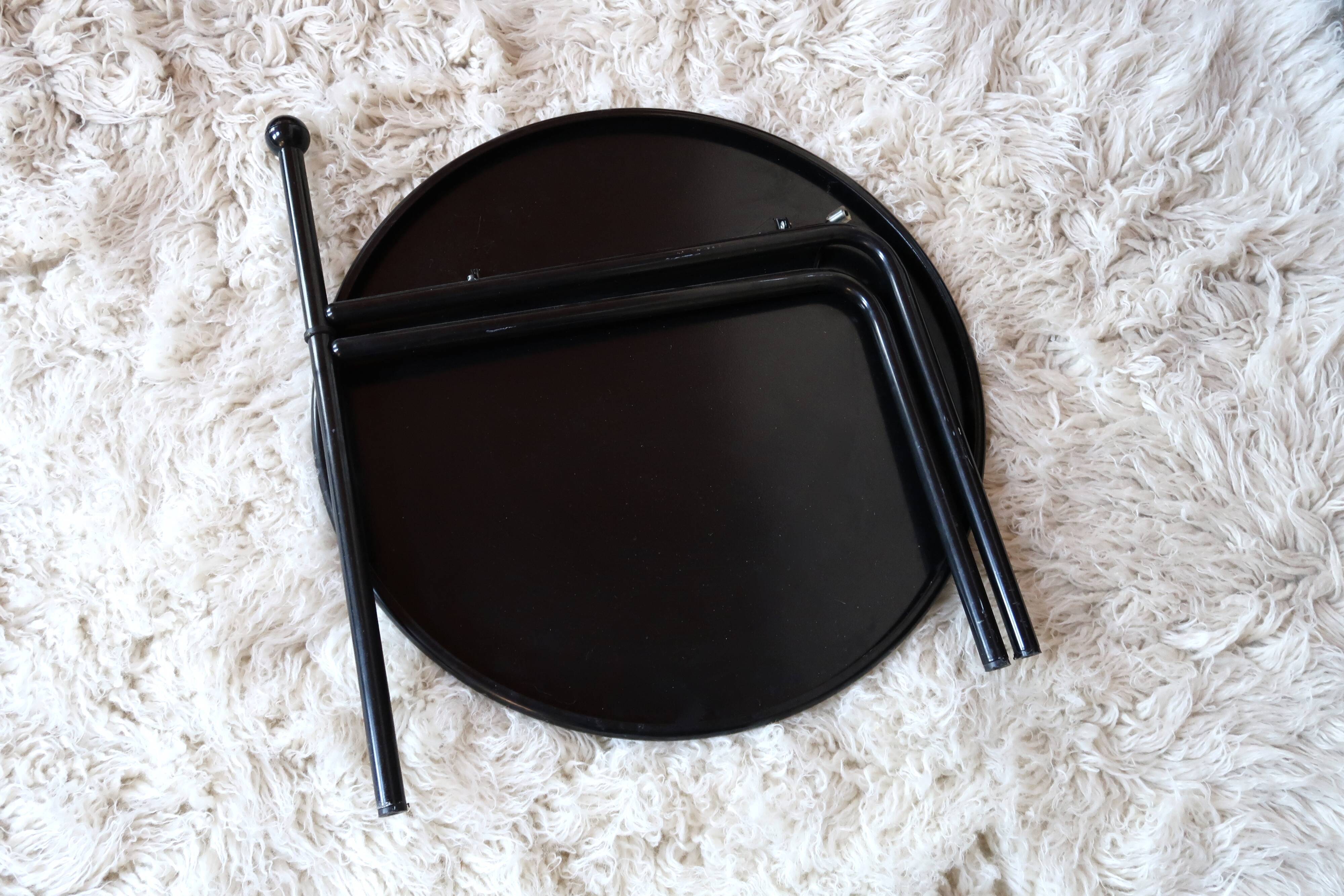 Folding black metal coffee tables with handle, 80s