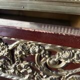 Living room table, Louis XVI style desk in wood, marble and brass