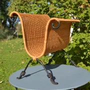 Wrought iron and rattan magazine/newspaper rack