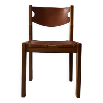 Chaise en bois d'orme et cuir camel Maison Regain, design France