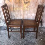 Pair of art deco chairs in wood & cane seat