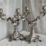 Pair of vintage 1950s silver-plated metal rocaille chandeliers