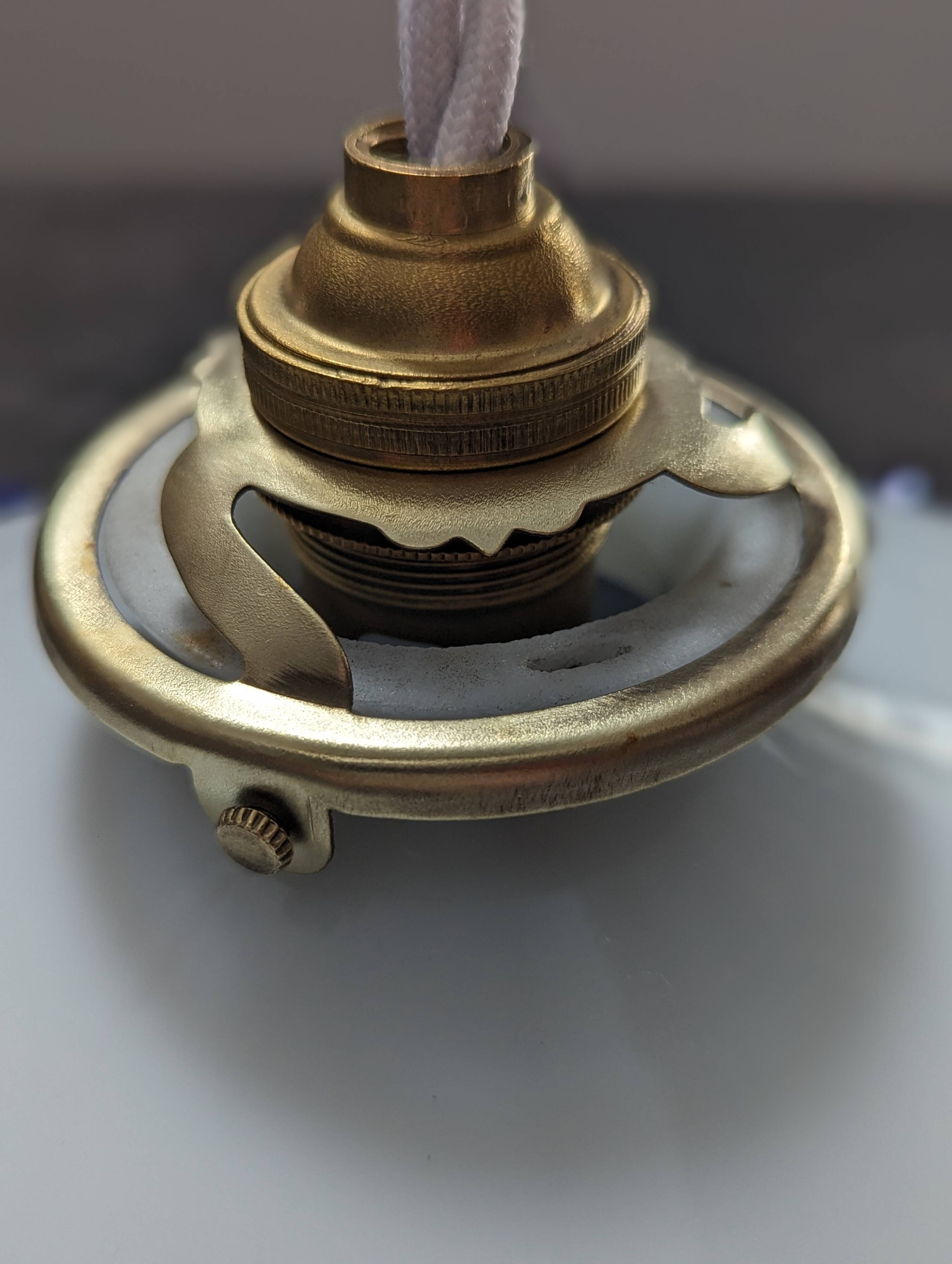 Hanging lampshade opaline serrated white/petrol blue art deco Ø24