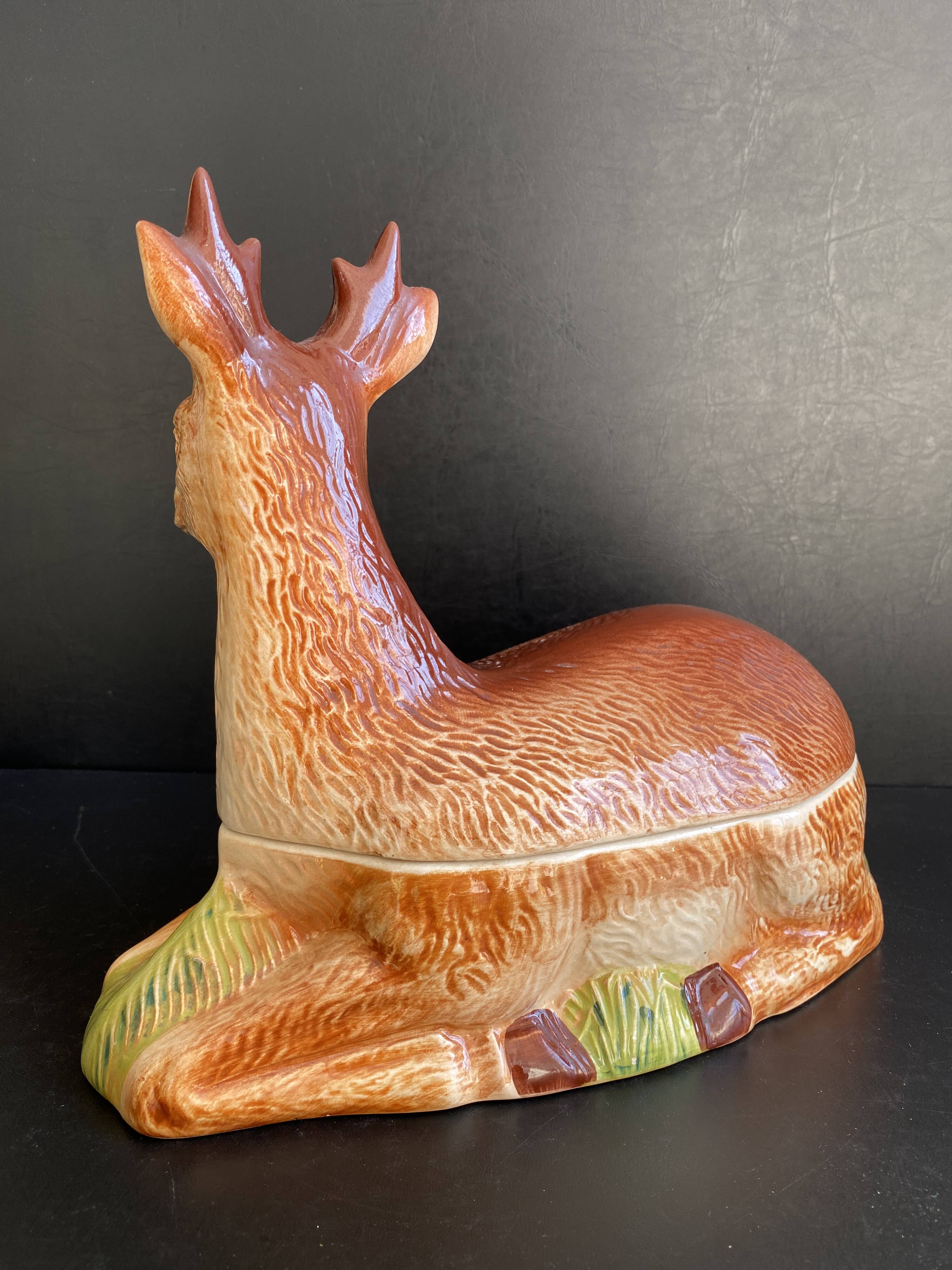 Vintage terrine in earthenware by Michel Caugant - Roe Deer / Stag shape