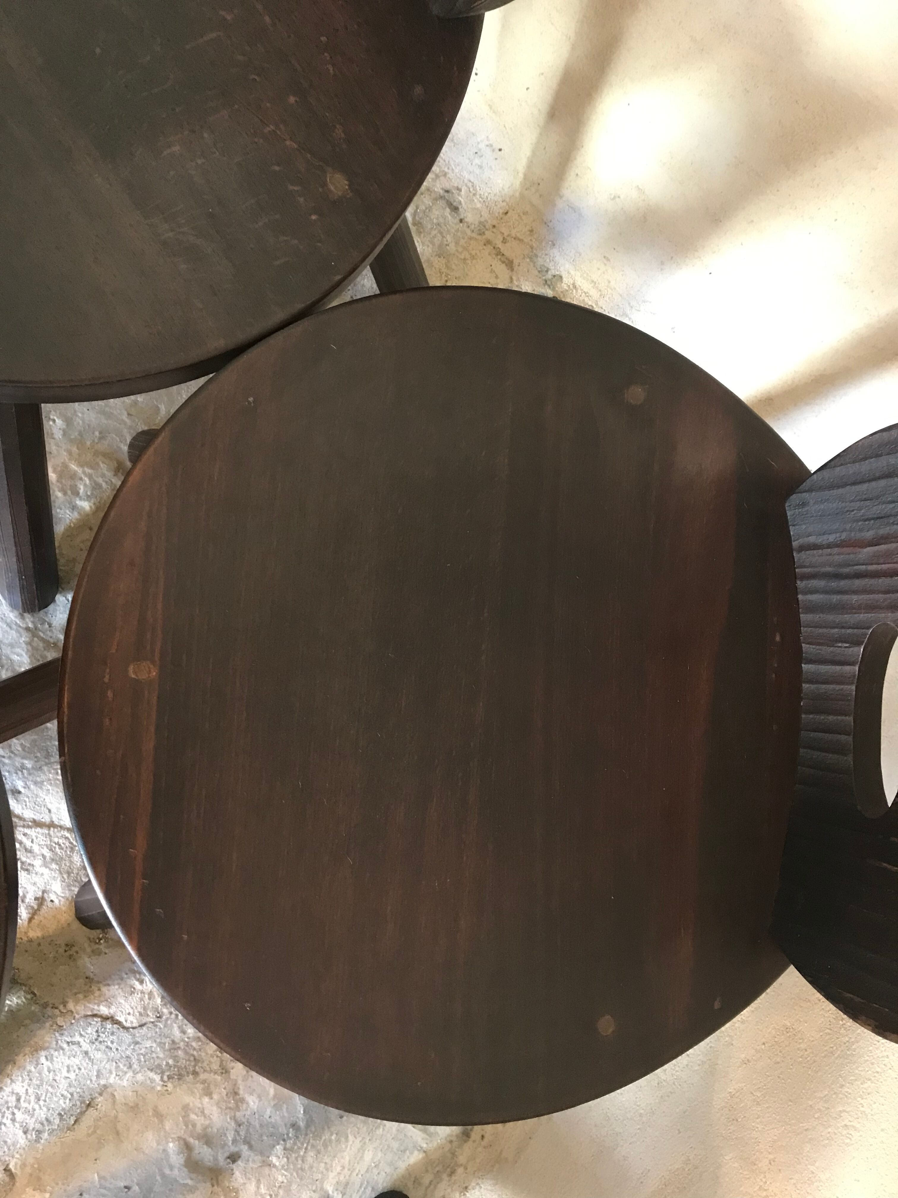 Set of 6 vintage brutalist solid wood chairs