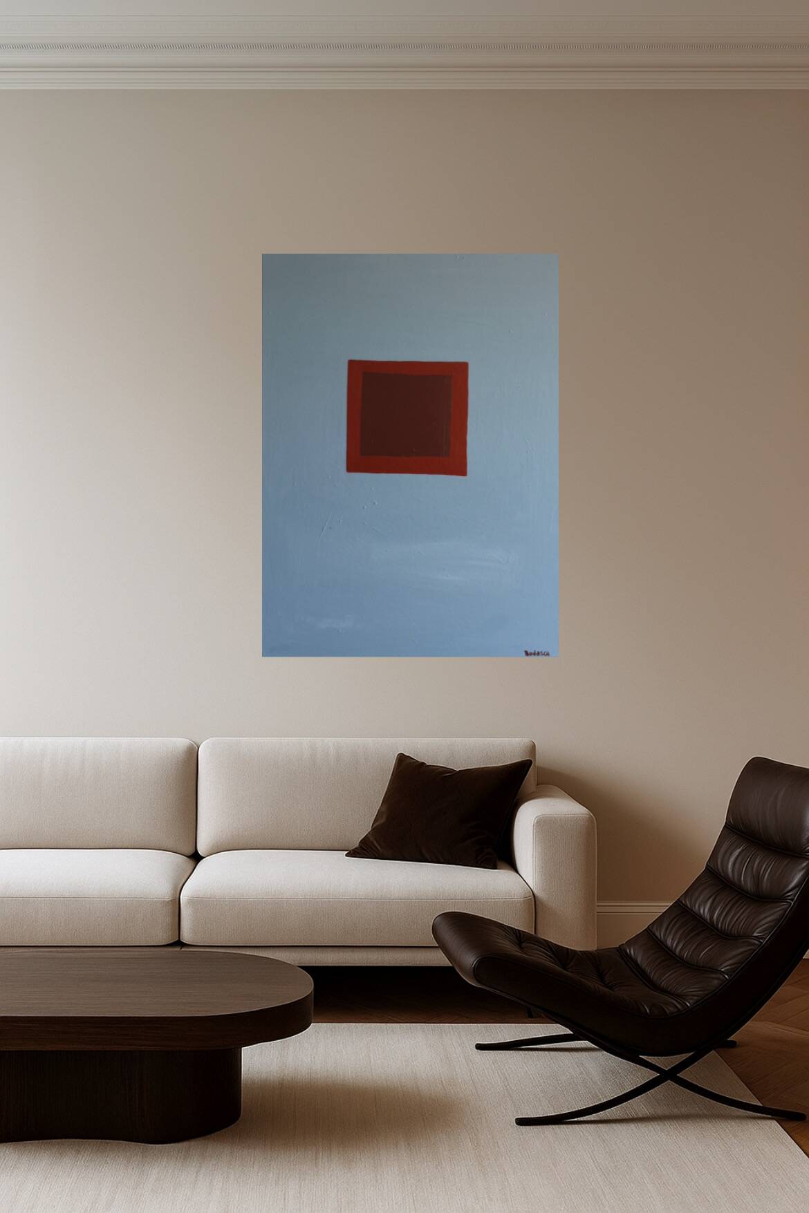 Minimalist canvas painting "Silent blue" 73x54cm