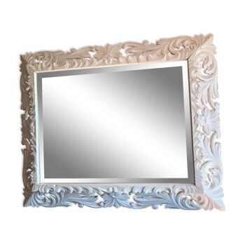 White lacquered old baroque mirror 120x100cm