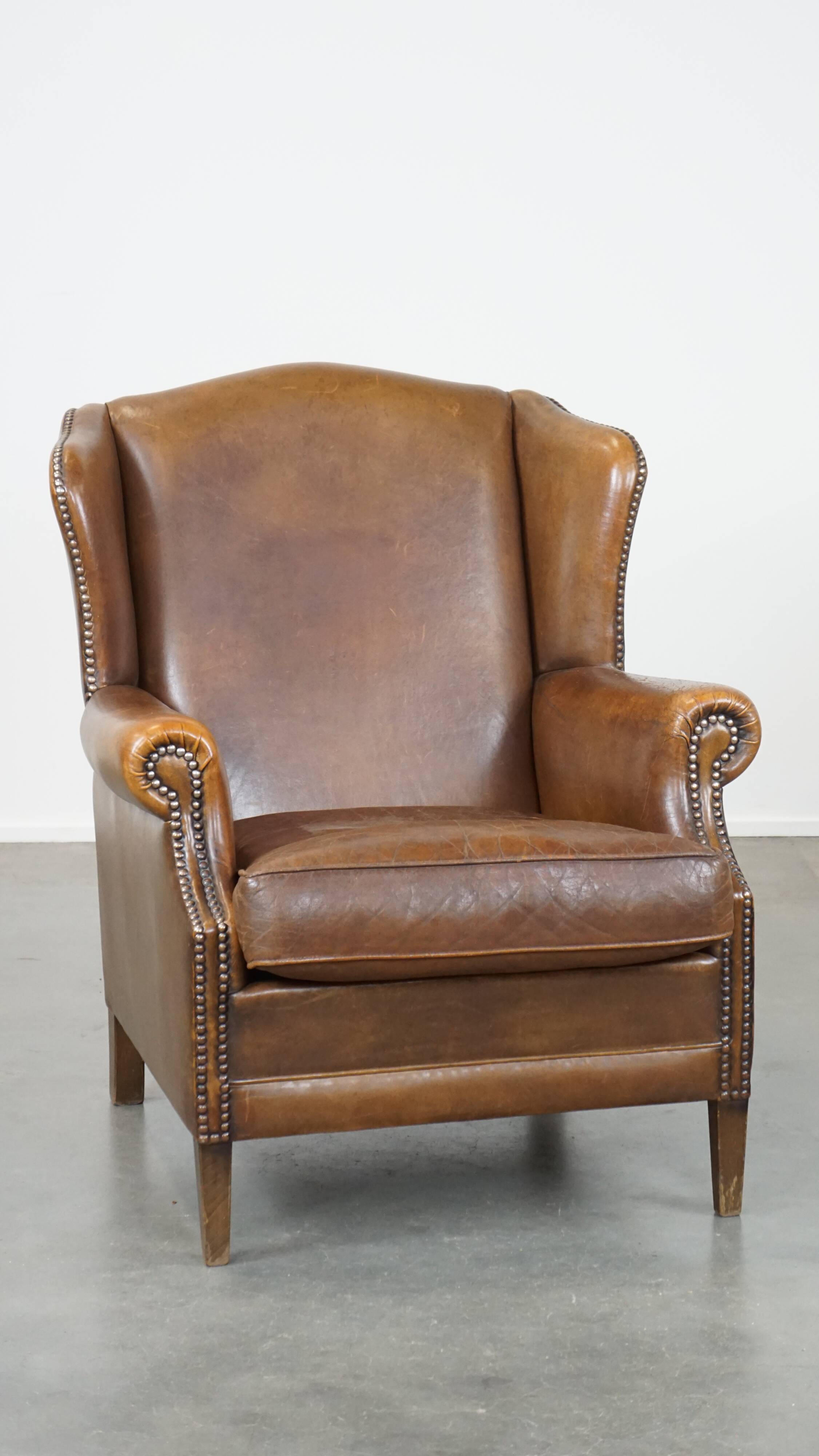 English style sheepskin wing chair