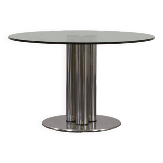 Table à manger vintage Marco Zanuso en chrome et verre modèle "Marcuso" pour Zanotta, Italie 1970