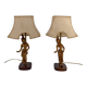 Pair of Sculptural Lamps in Gilt Bronze, Thai Dancers, 20th Century