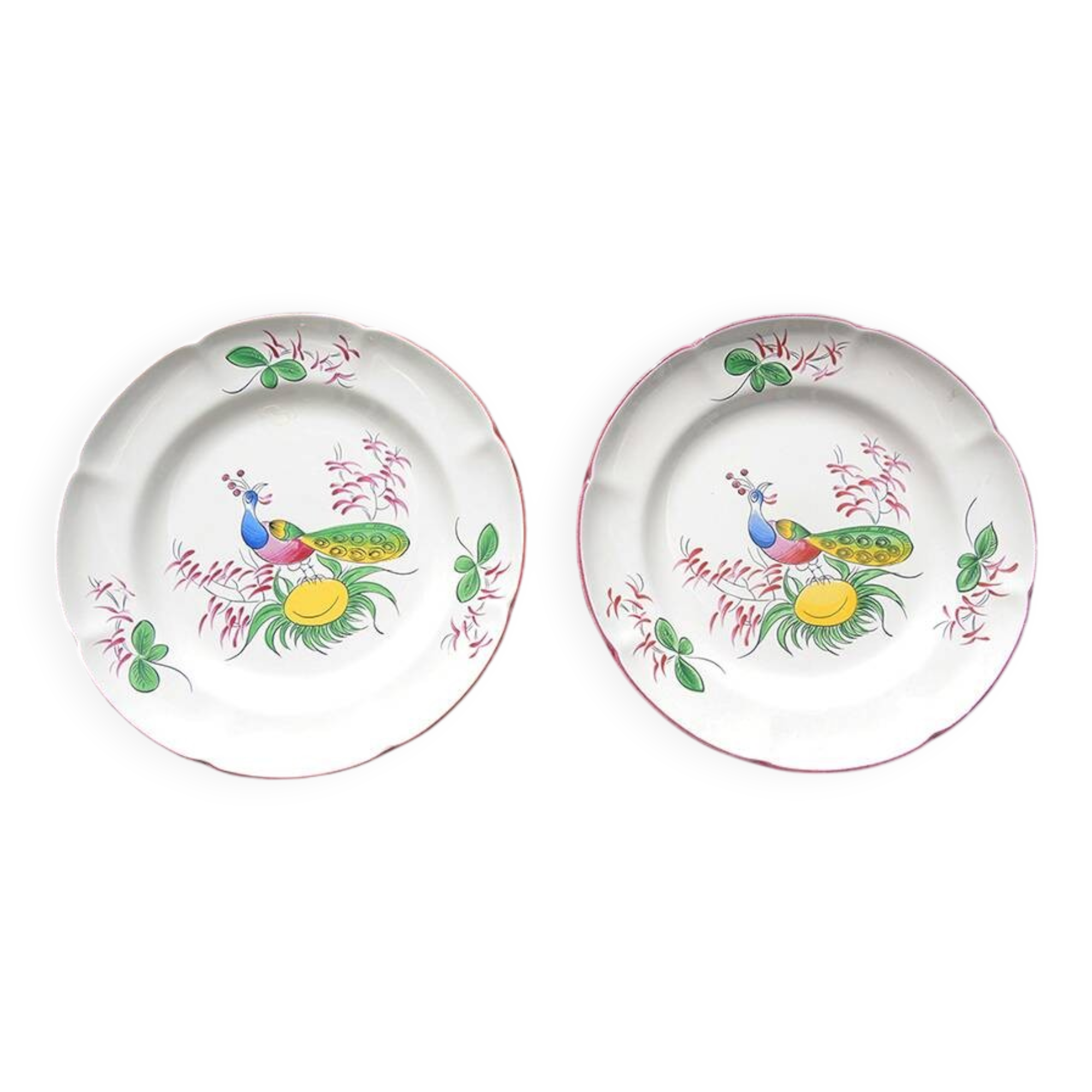2 Old St Clément Plates: Peacock