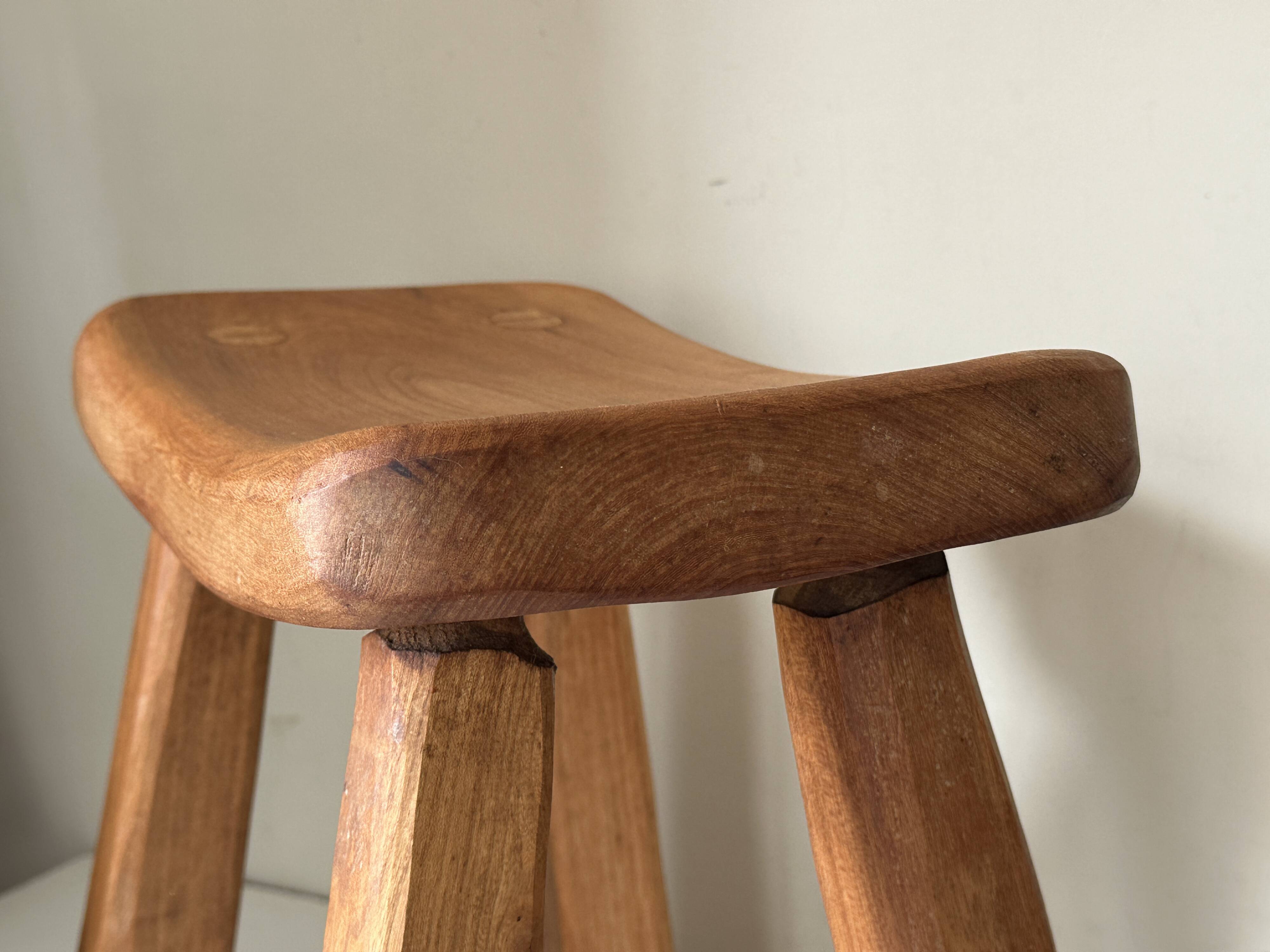 Vintage solid elm stool from the 70s
