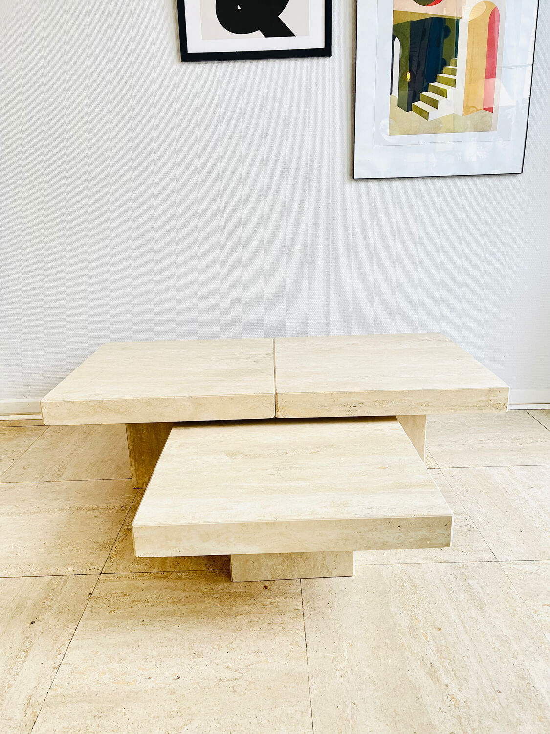 Table basse modulable en travertin – design sculptural années 70
