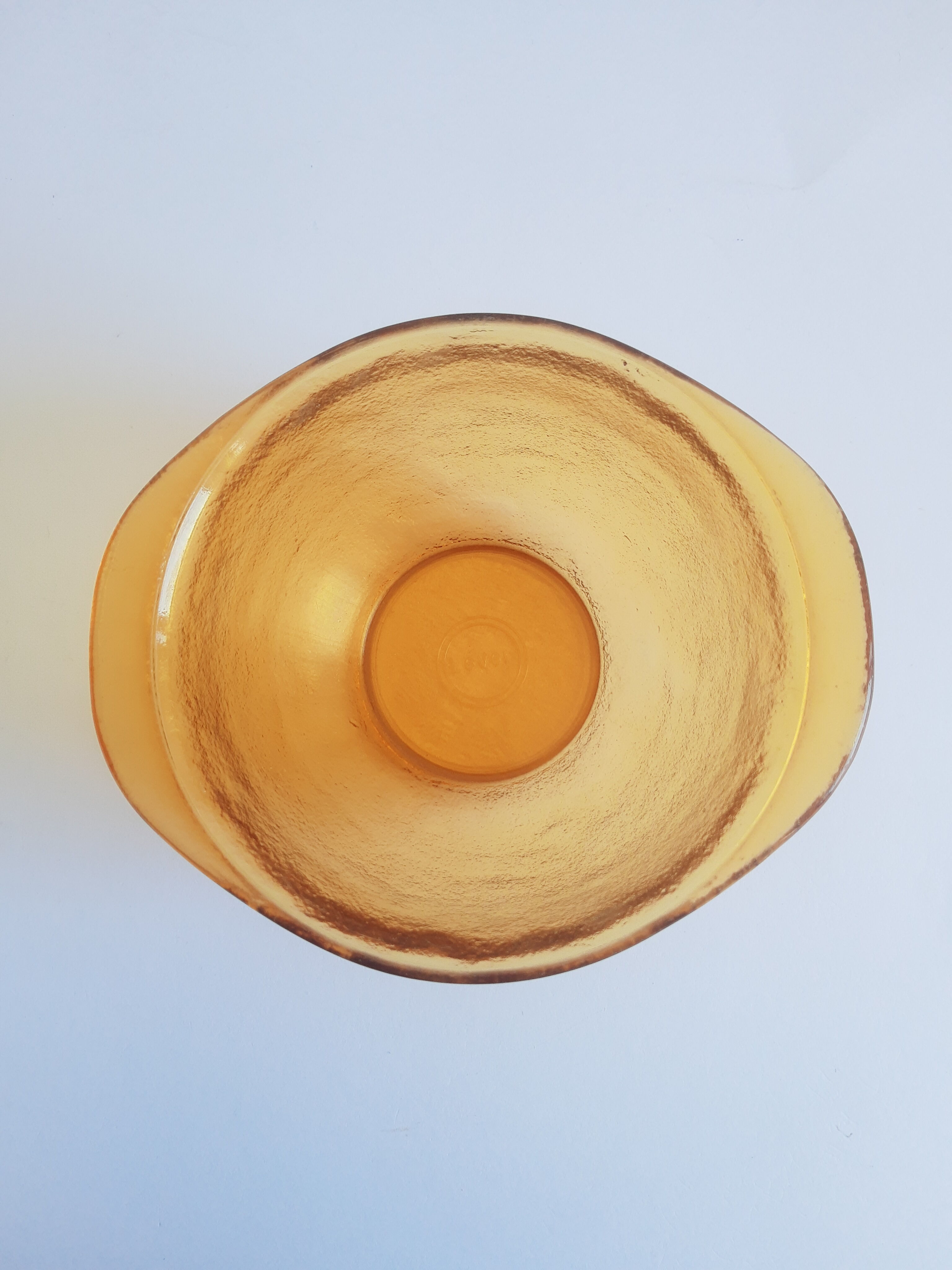 Amber eared bowl frosted old vintage lever