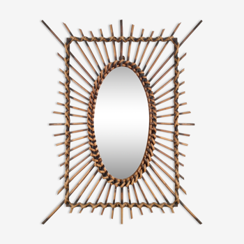 Rattan sun mirror, 60s, 64 cm x 46cm