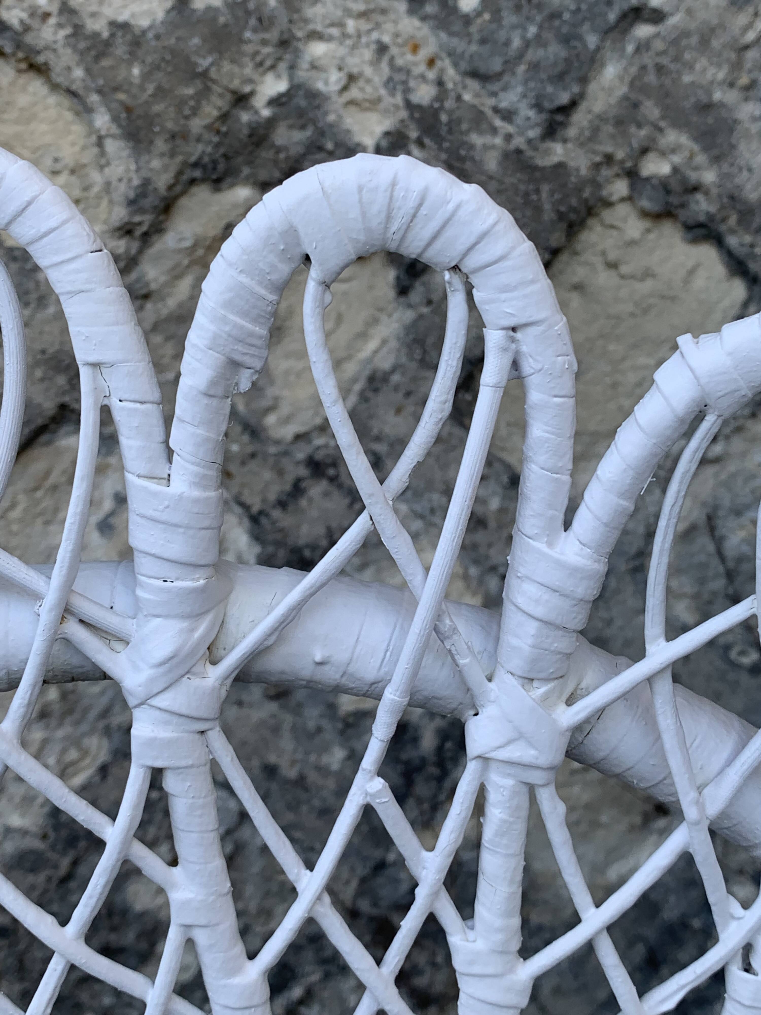 Peacock armchair and chair in white rattan, 1970