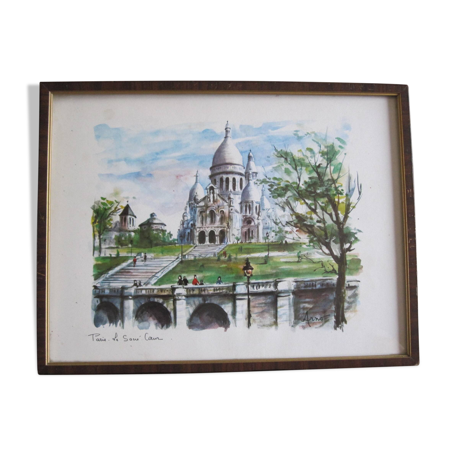 Aquarelle « Paris. Le Sacré-Coeur »  par Arno, 1960